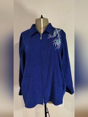 Bob Mackie Art Embroided Phoenix Jacket Cobalt Blue